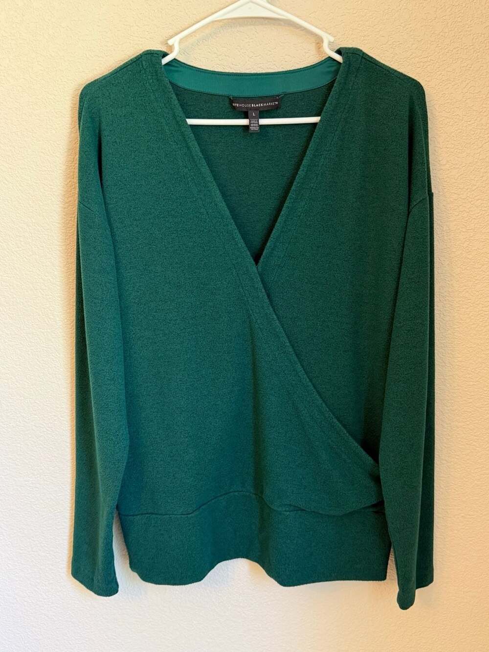 White House Black Market Forest Green Long Sleeve Wrap Sweater